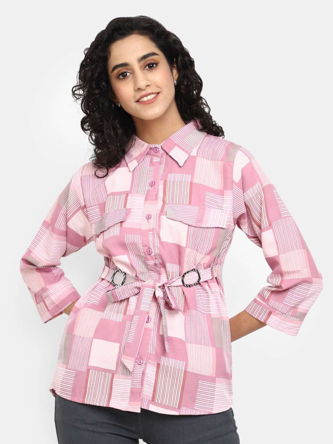 

V-Mart Geometric Printed Cotton Shirt Style Top, Pink