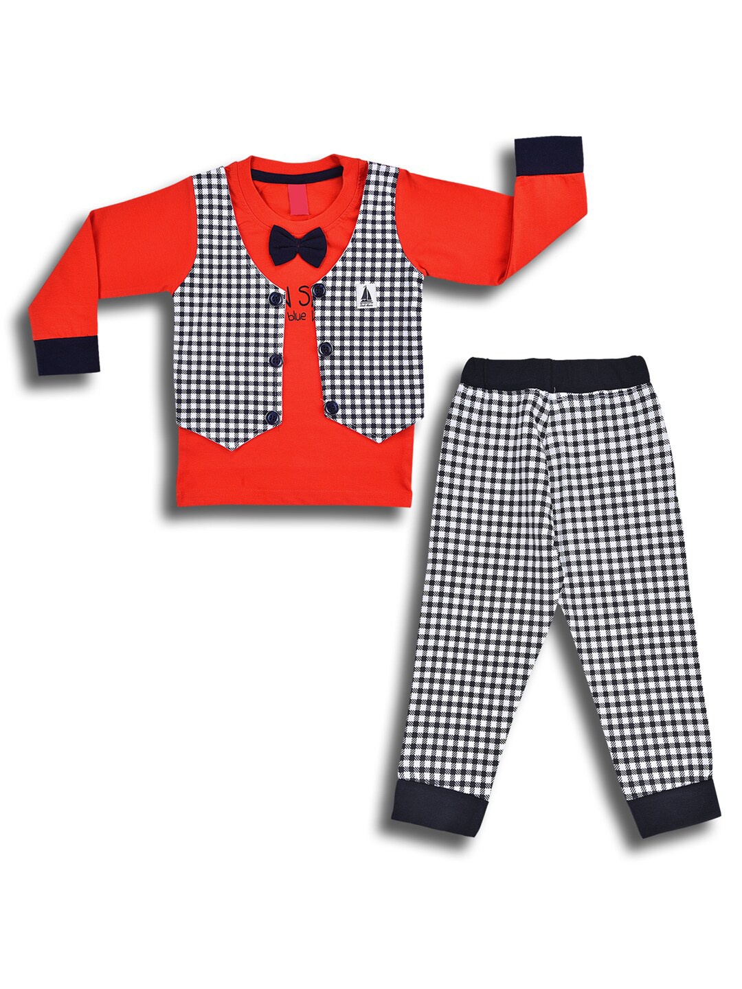 

Wish Karo Boys Checked T-shirt with Trousers, Red