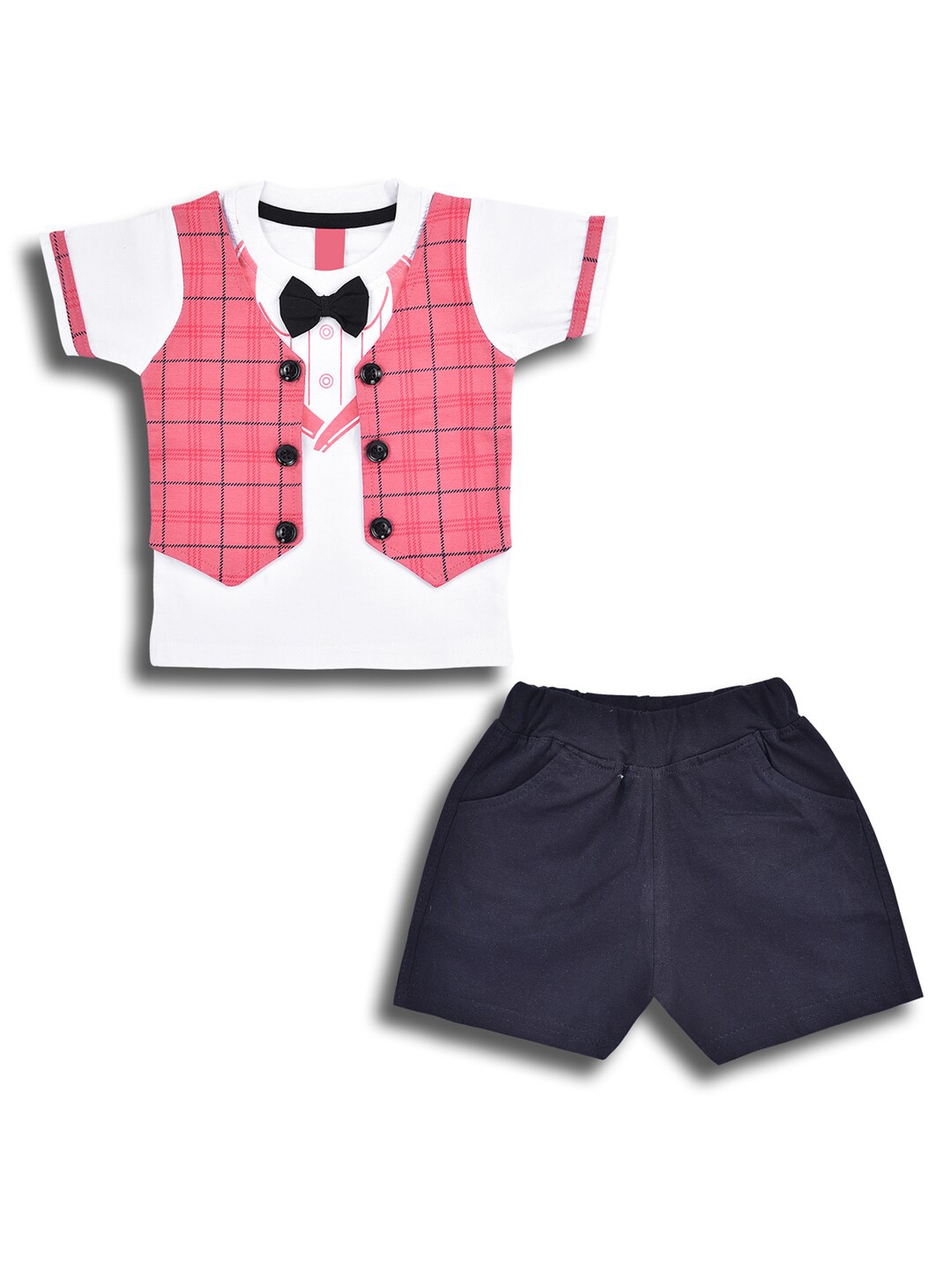 

Wish Karo Boys Checked T-shirt with Shorts, Peach