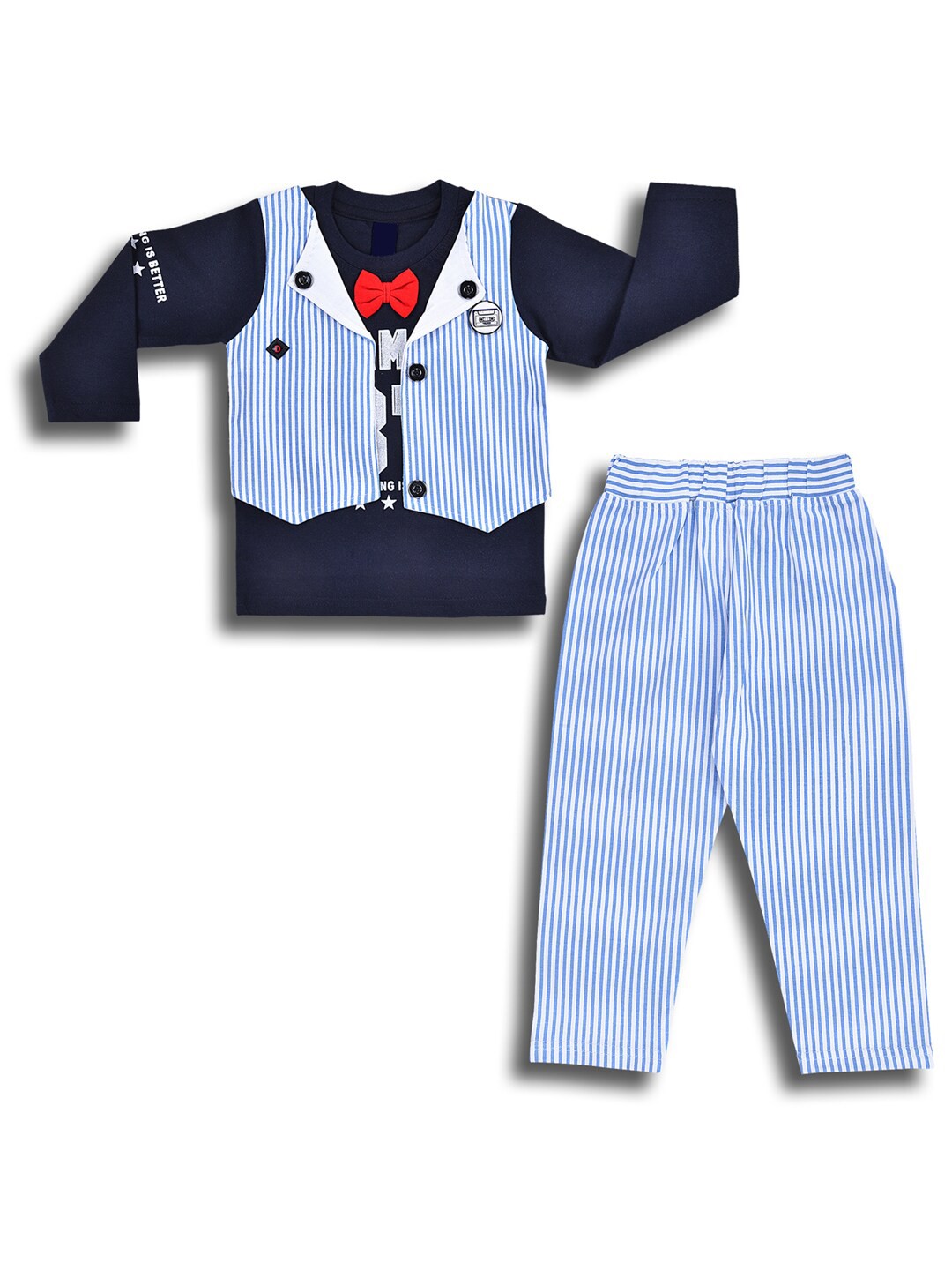 

Wish Karo Infants Boys Printed T-shirt with Trousers, Navy blue