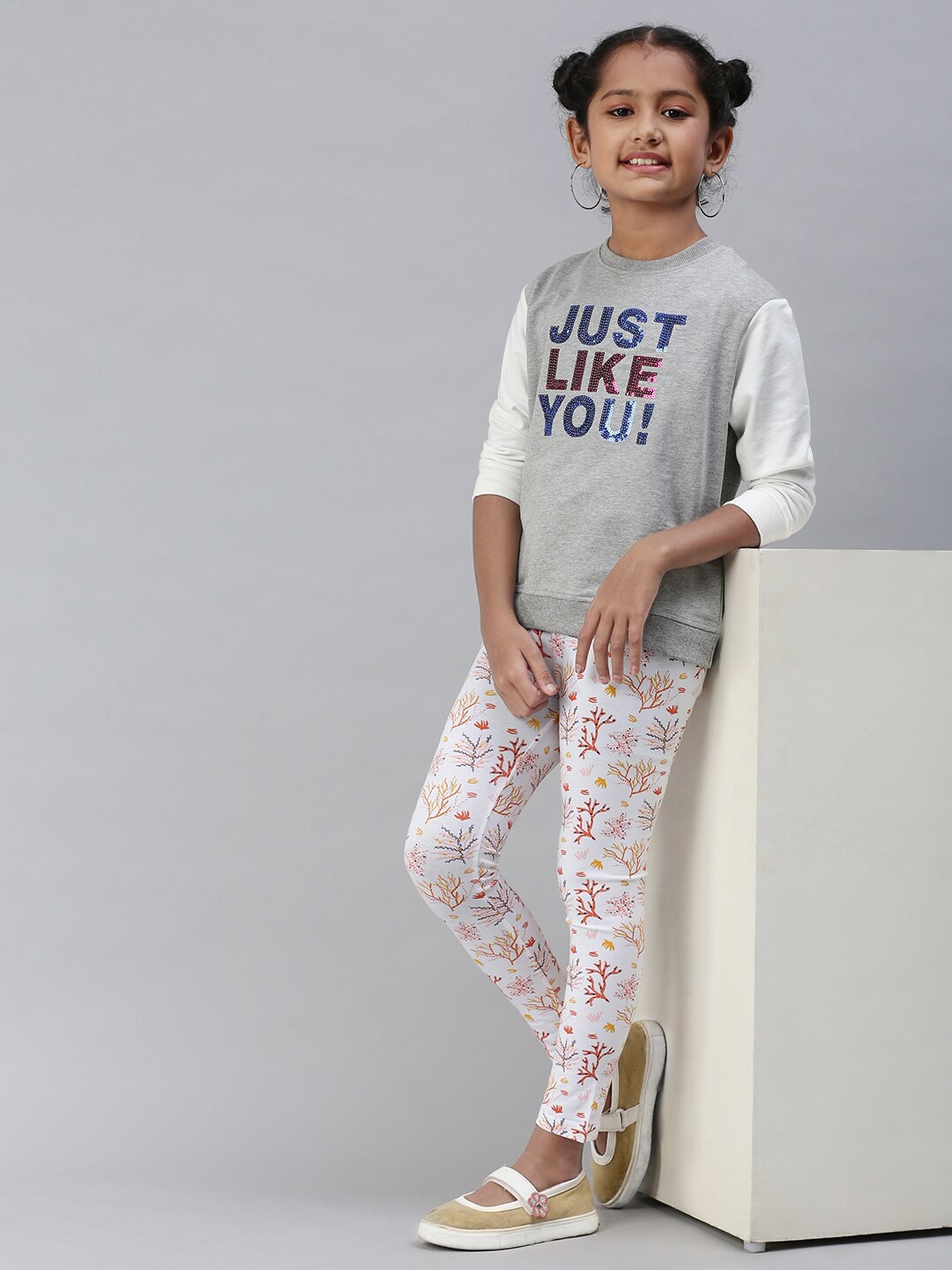 

PIPIN Girls Sequin Embellished Cotton Sweatshirt, Grey
