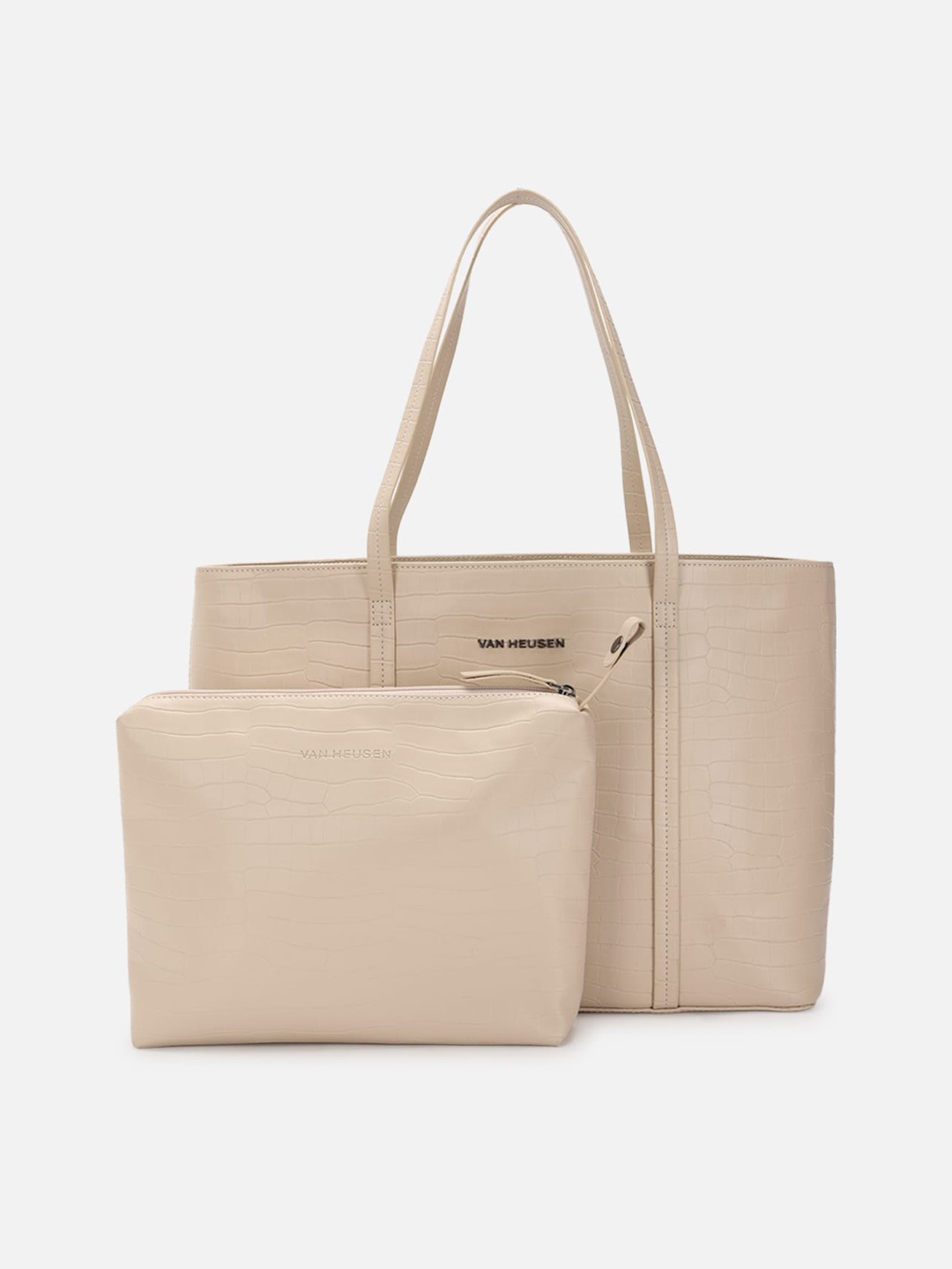 Van Heusen Textured PU Oversized Shopper Shoulder Bag, Beige
