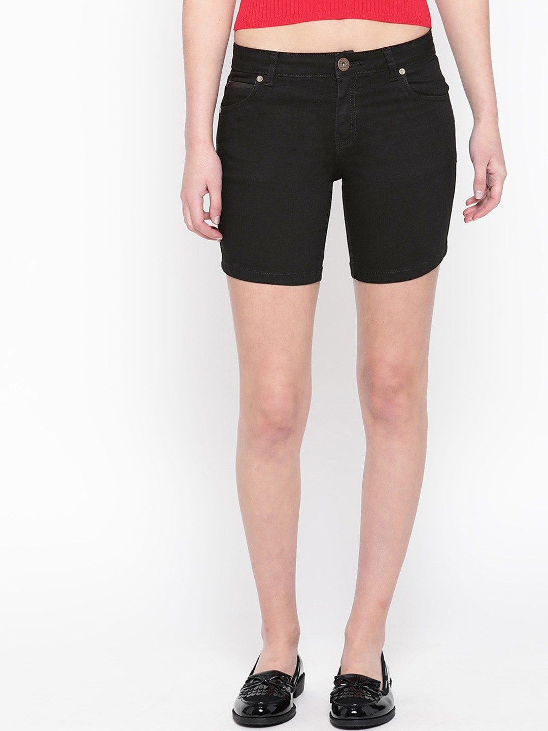 

urSense Women Slim Fit Denim Shorts, Black
