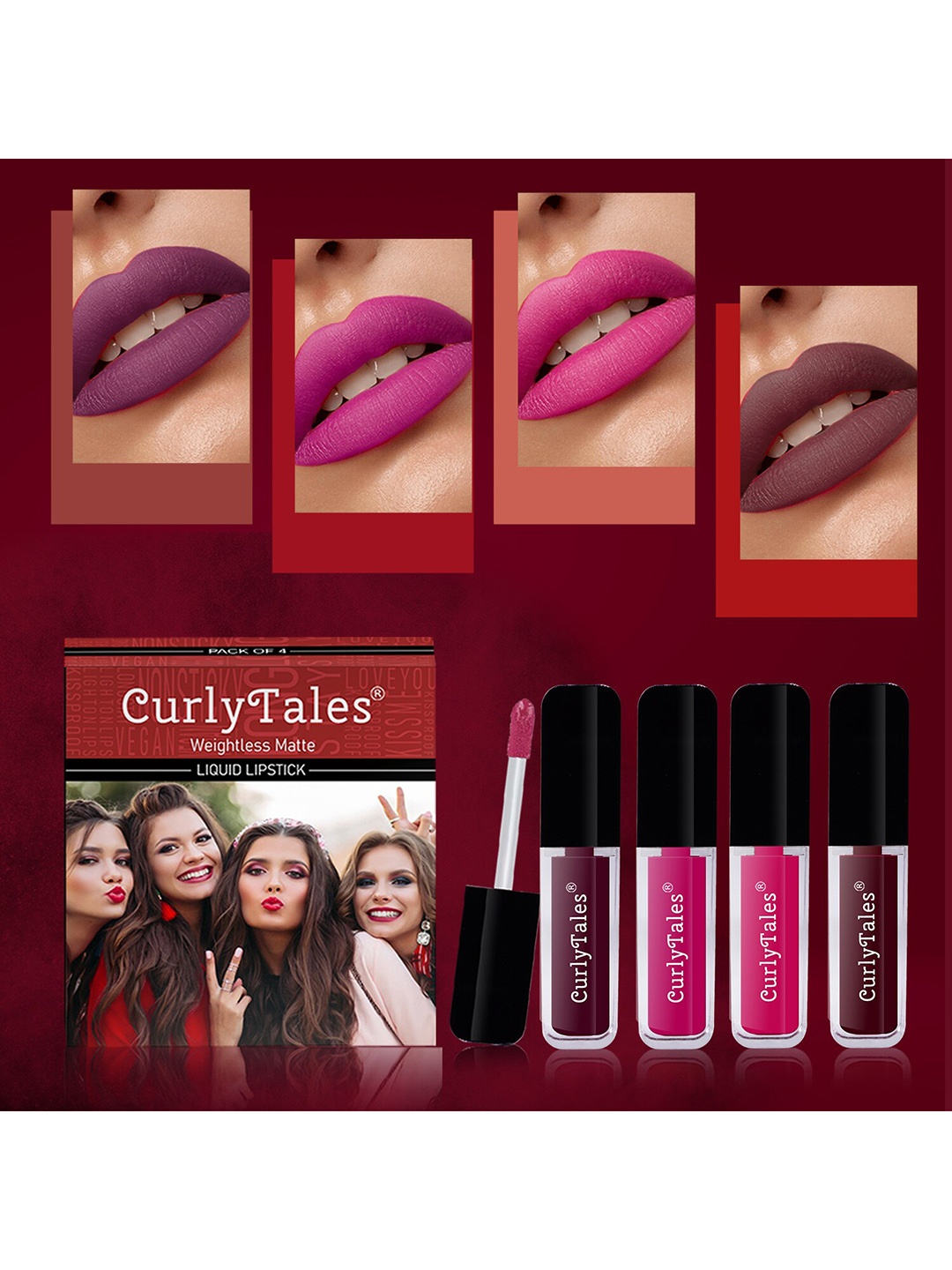 

CurlyTales Set Of 4 Weightless Matte Long Lasting Liquid Lipstick - 3 ml Each, Pink