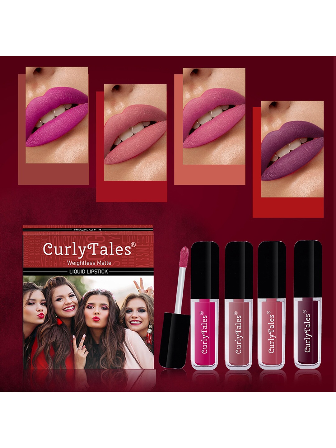 

CurlyTales Set Of 4 Weightless Matte Liquid Lipsticks - 3 ml Each, Nude