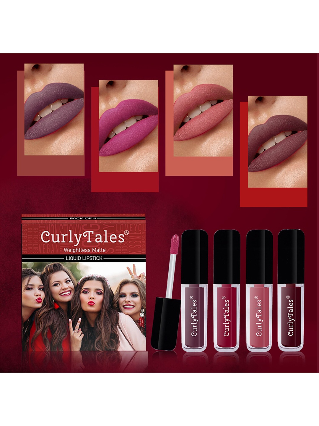 

CurlyTales Set Of 4 Weightless Matte Liquid Lipsticks - 3 ml Each, Red