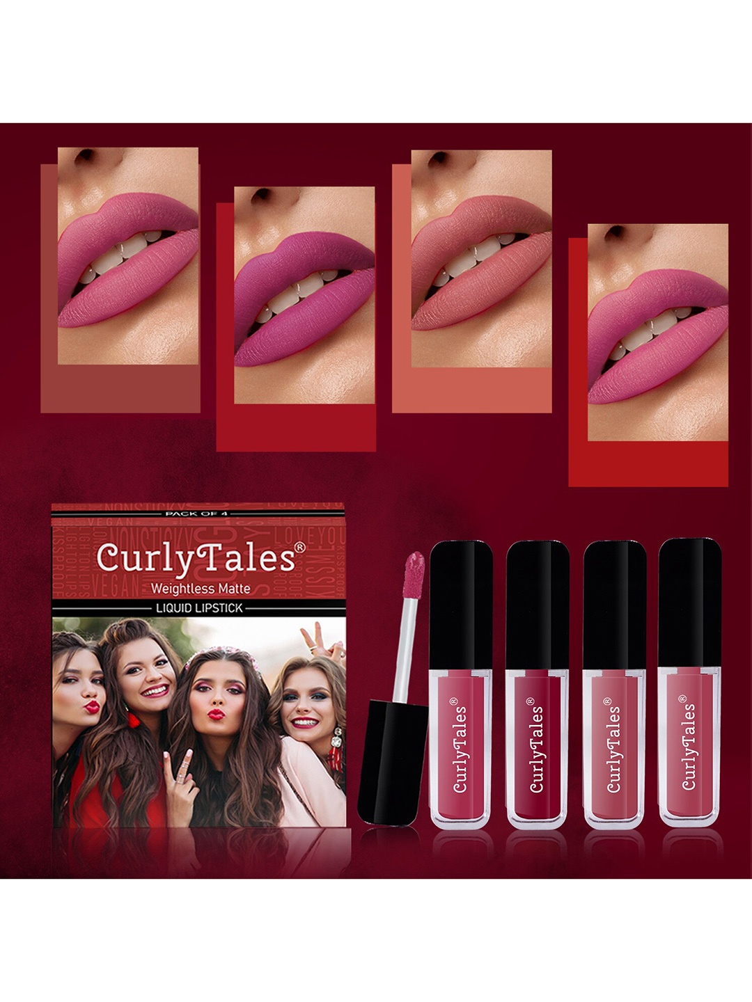 

CurlyTales Set Of 4 Weightless Matte Liquid Lipsticks - 3 ml Each, Nude