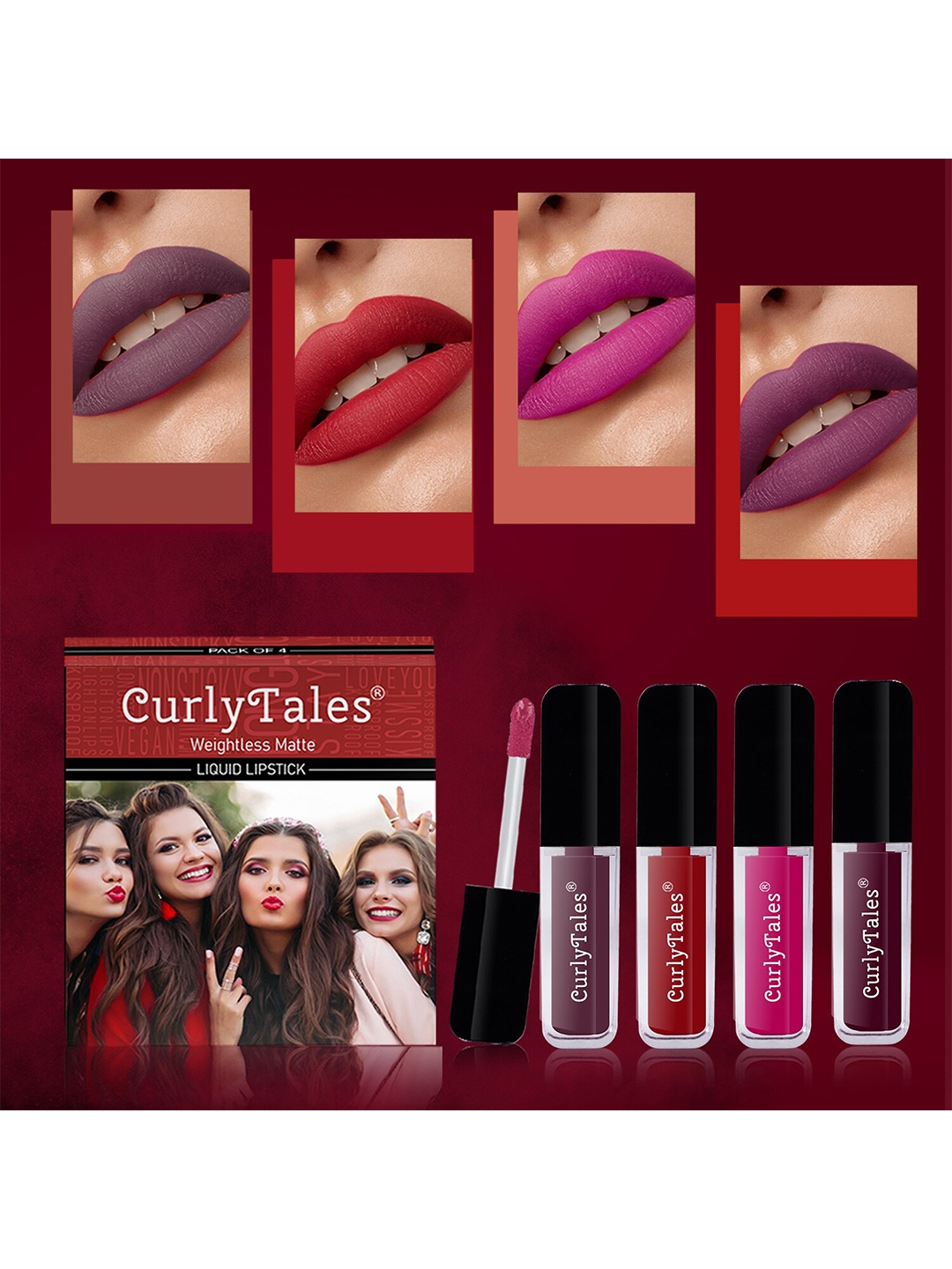 

CurlyTales Set Of 4 Weightless Matte Liquid Lipsticks - 3 ml Each, Multi