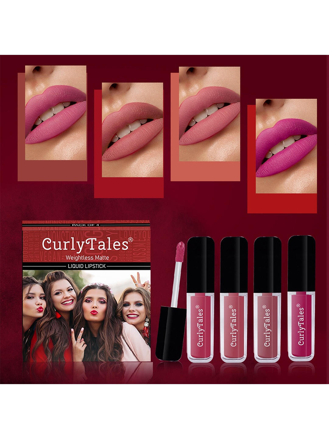 

CurlyTales Set Of 4 Weightless Matte Liquid Lipsticks - 3 ml Each, Multi