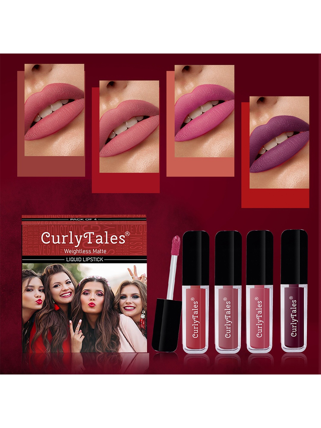 

CurlyTales Set Of 4 Weightless Matte Liquid Lipsticks - 3 ml Each, Multi