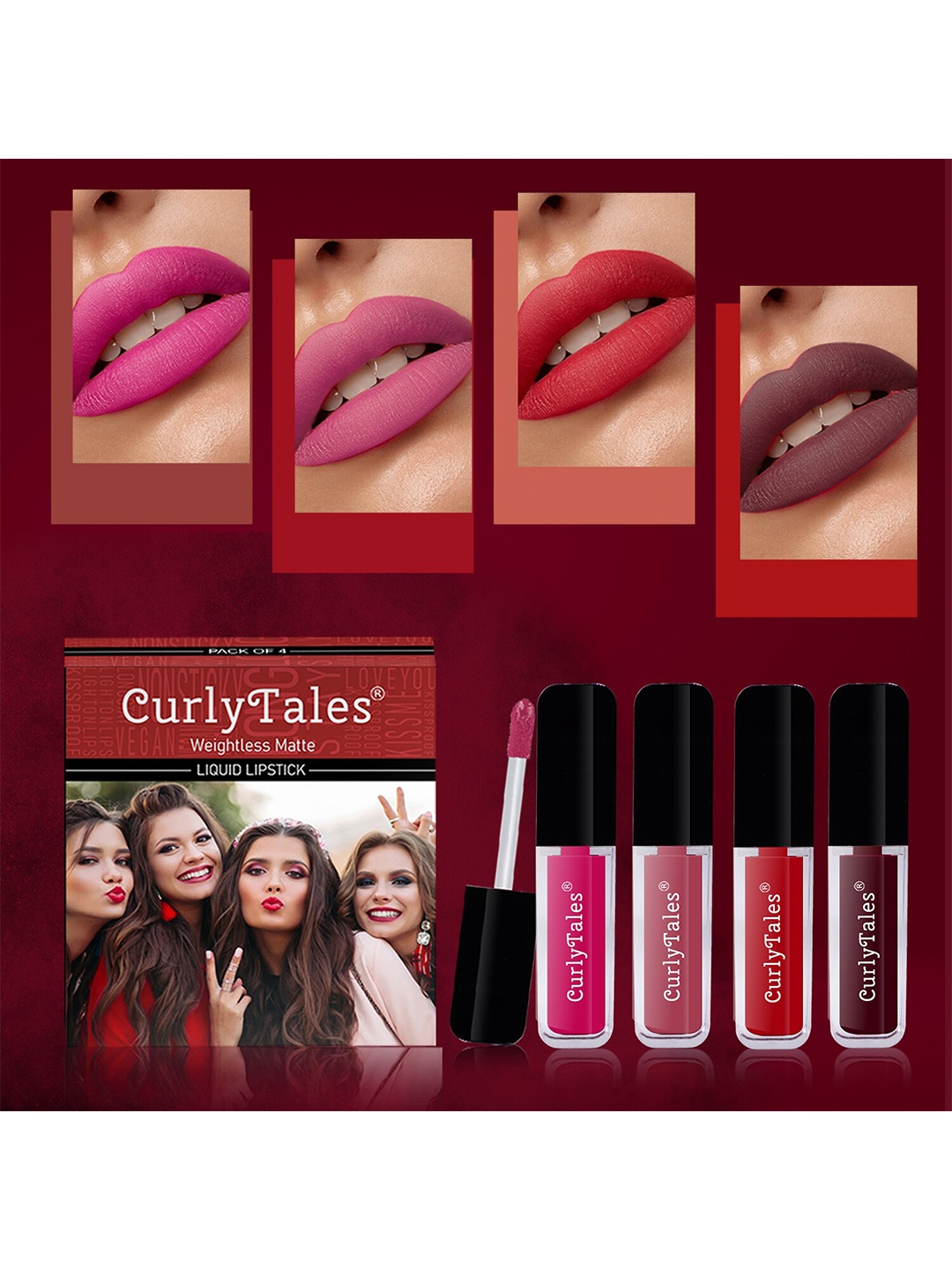 

CurlyTales Set Of 4 Weightless Matte Liquid Lipsticks - 3 ml Each, Multi
