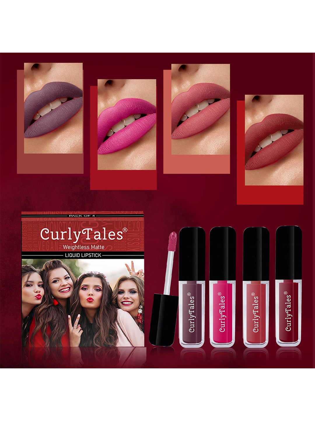 

CurlyTales Set of 4 Weightless Matte Long Lasting Liquid Lipsticks - 3 ml each, Multi