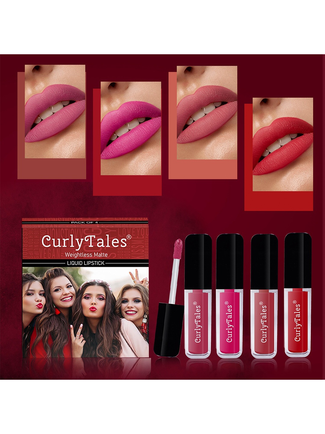 

CurlyTales Set of 4 Weightless Matte Long Lasting Liquid Lipsticks - 3 ml each, Multi