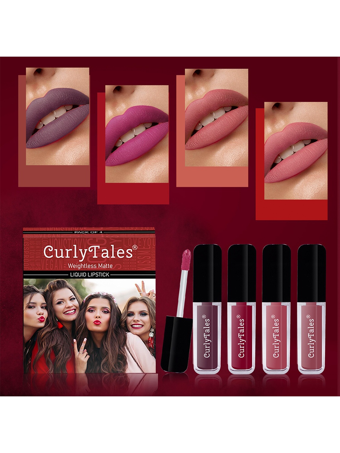 

CurlyTales Set Of 4 Weightless Matte Liquid Lipsticks - 3 ml Each, Multi
