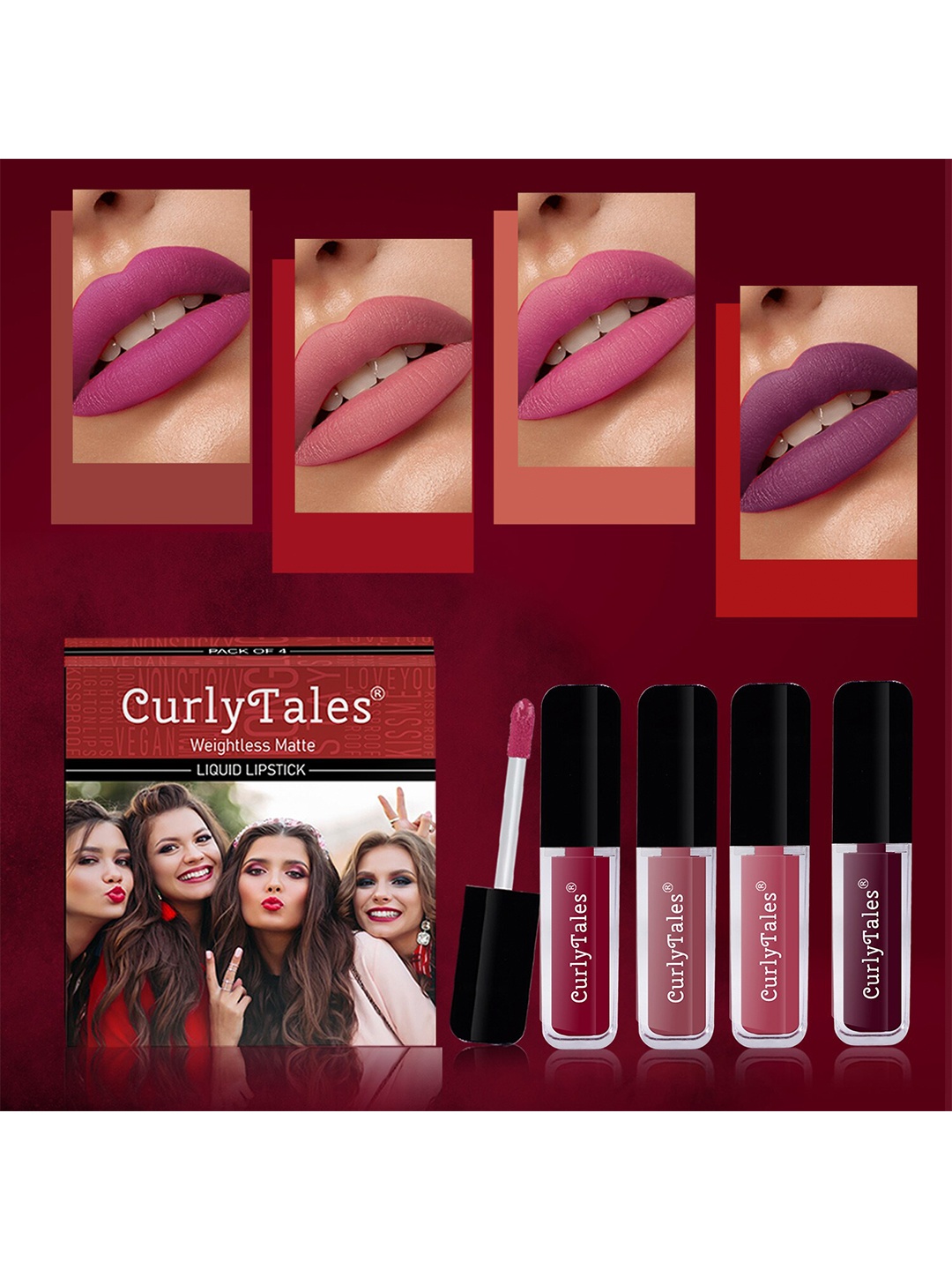 

CurlyTales Set Of 4 Weightless Matte Liquid Lipsticks - 3 ml Each, Multi