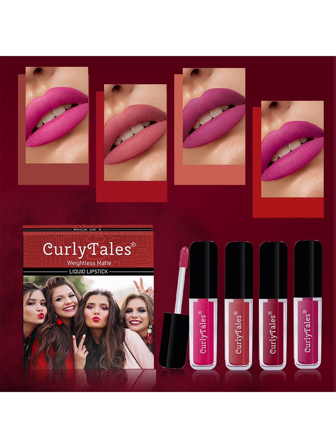 

CurlyTales Set Of 4 Weightless Matte Liquid Lipsticks - 3 ml Each, Multi