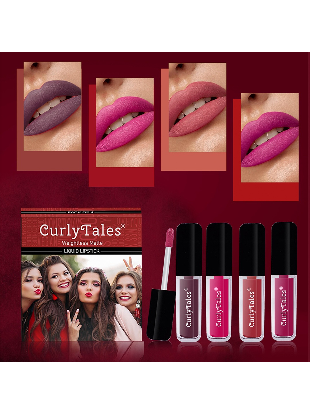 

CurlyTales Set Of 4 Weightless Matte Liquid Lipsticks - 3 ml Each, Multi