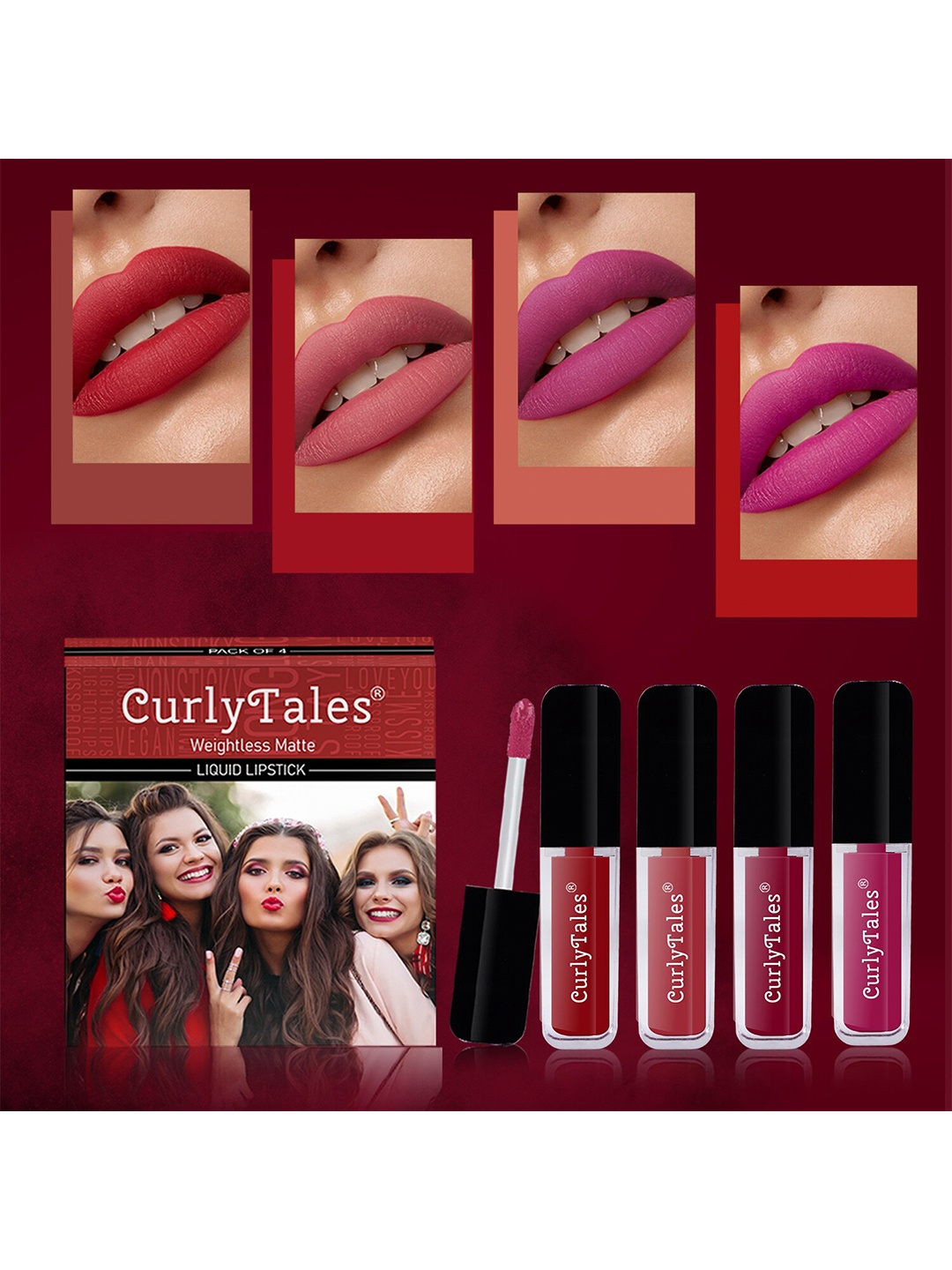 

CurlyTales Set Of 4 Weightless Matte Liquid Lipsticks - 3 ml Each, Multi