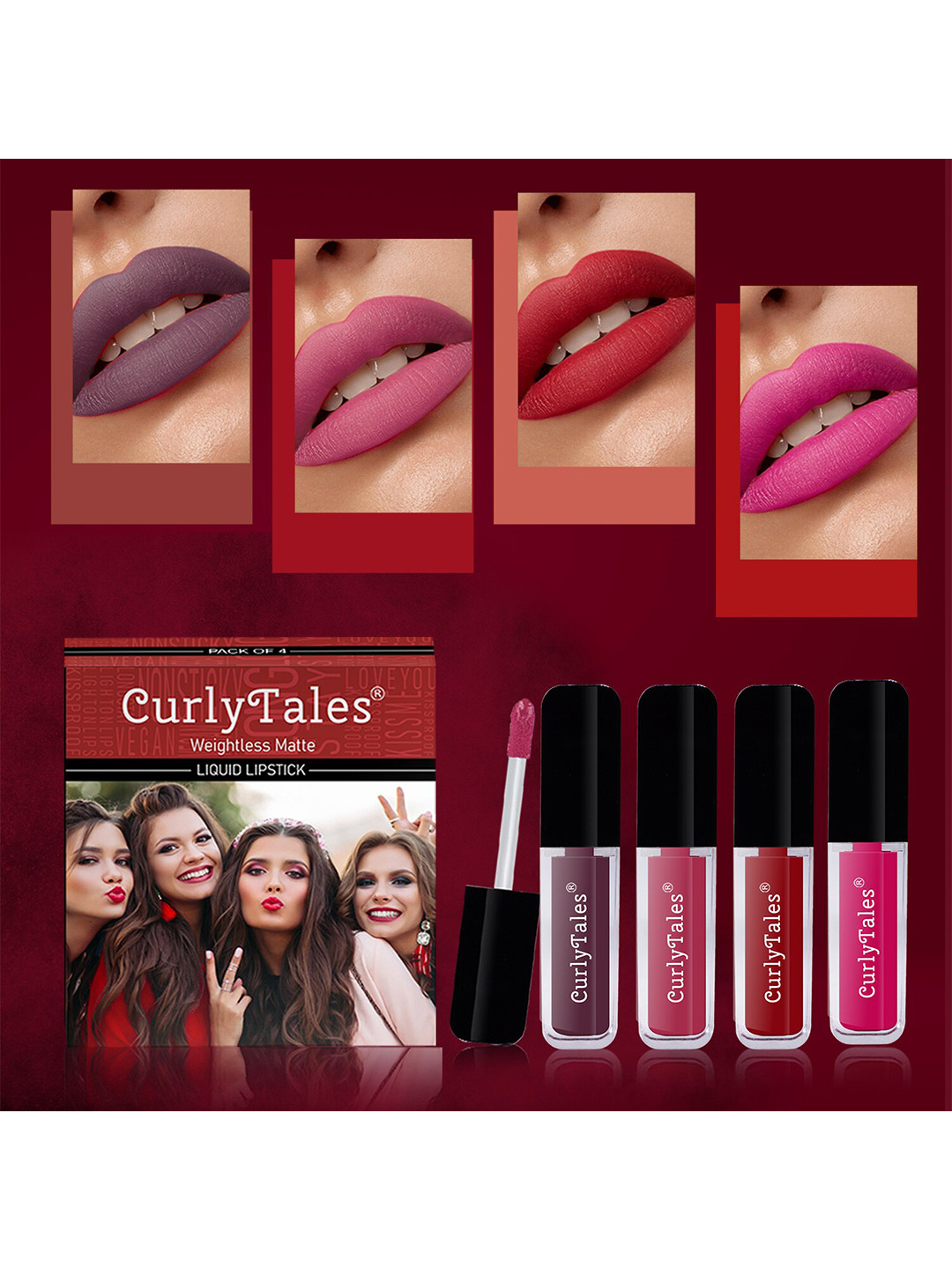 

CurlyTales Set Of 4 Weightless Matte Liquid Lipsticks - 3 ml Each, Multi