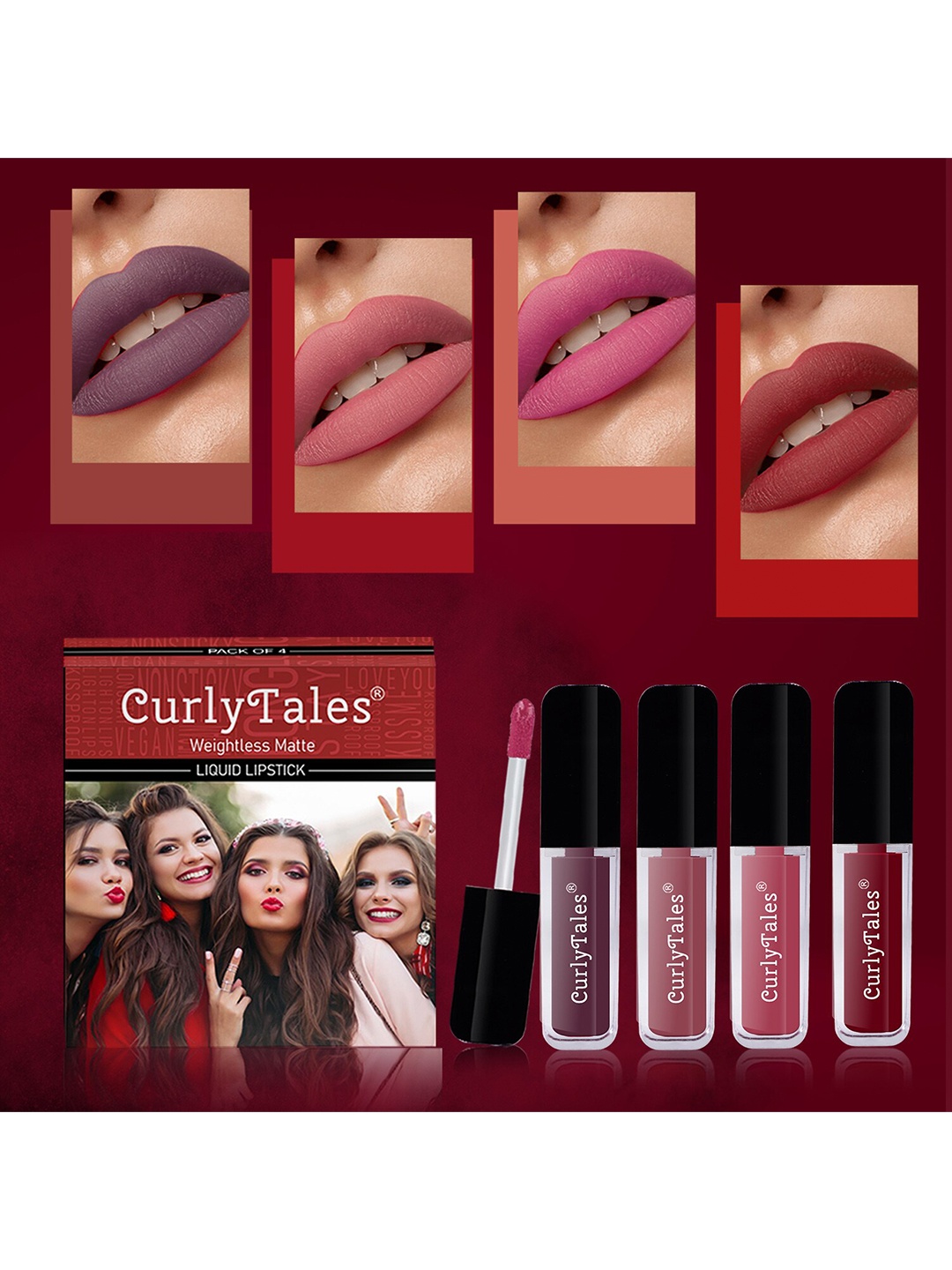 

CurlyTales Set Of 4 Weightless Matte Liquid Lipsticks - 3 ml Each, Multi