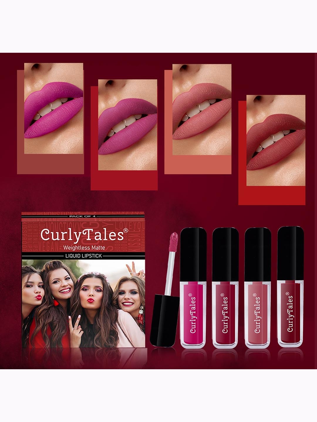 

CurlyTales Set Of 4 Weightless Matte Liquid Lipsticks - 3 ml Each, Multi
