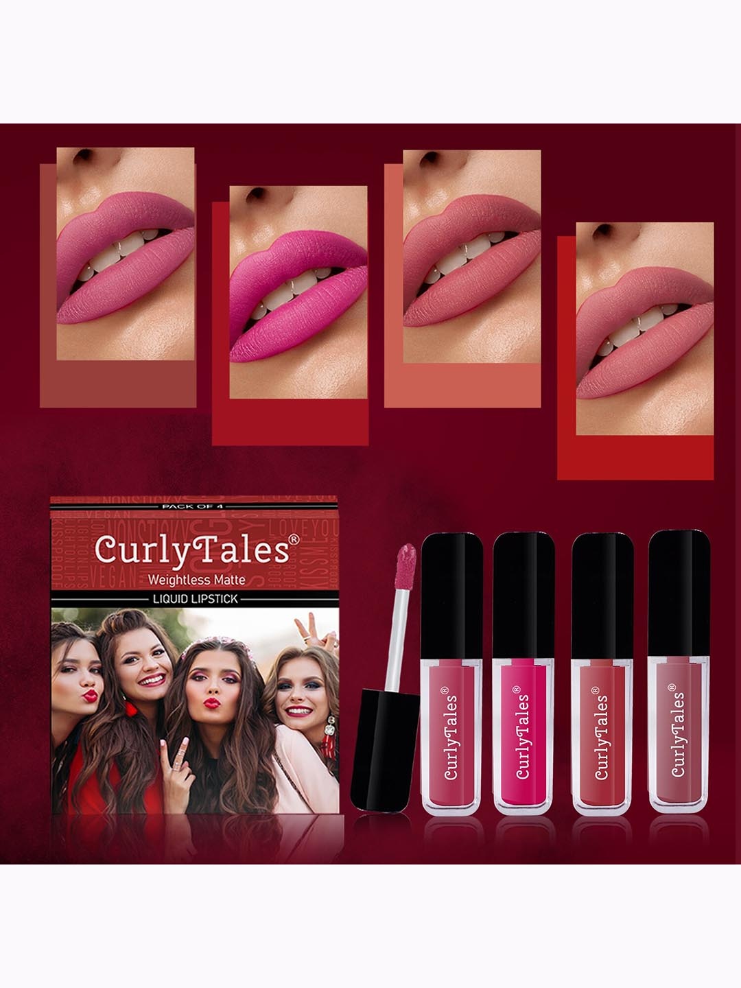 

CurlyTales Set Of 4 Weightless Matte Liquid Lipsticks - 3 ml Each, Multi