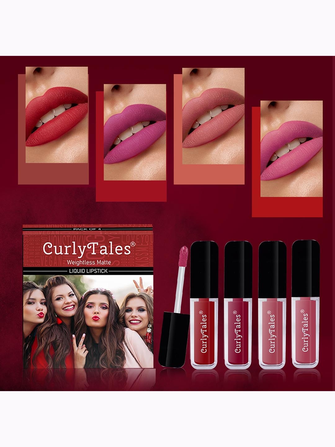 

CurlyTales Set Of 4 Weightless Matte & Long Lasting Liquid Lipsticks - 3 ml Each, Nude