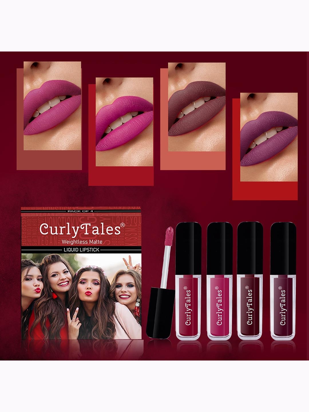 

CurlyTales Set Of 4 Weightless Matte & Long Lasting Liquid Lipsticks - 3 ml Each, Red