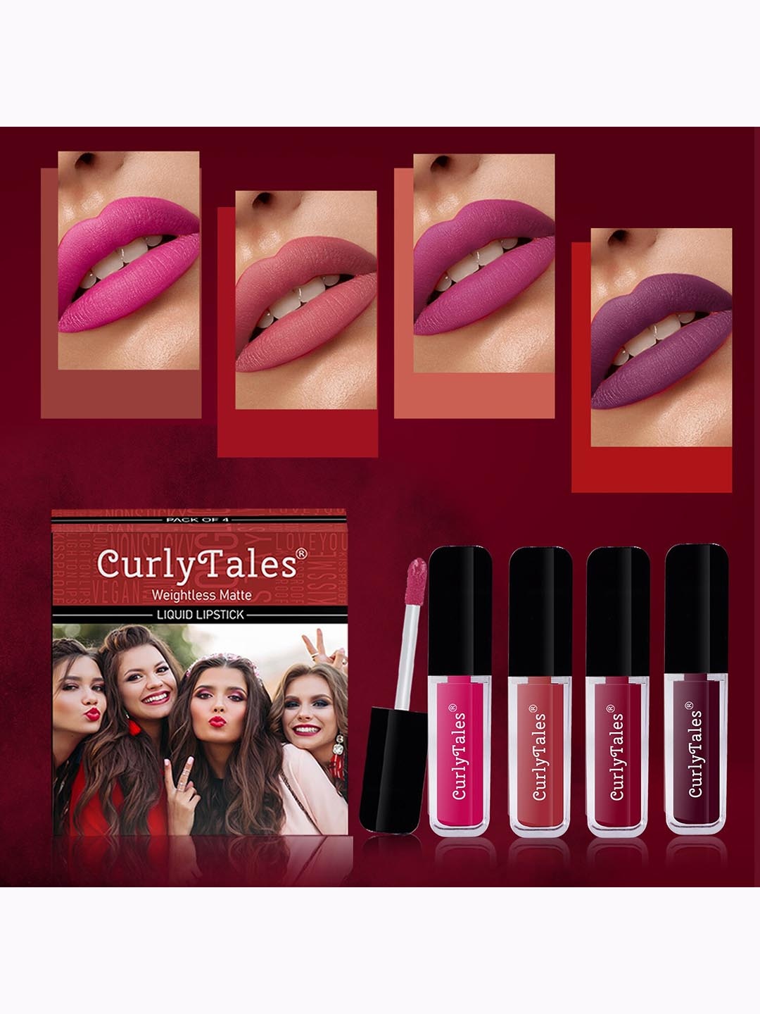 

CurlyTales Set Of 4 Weightless Matte & Long Lasting Liquid Lipsticks - 3 ml Each, Pink