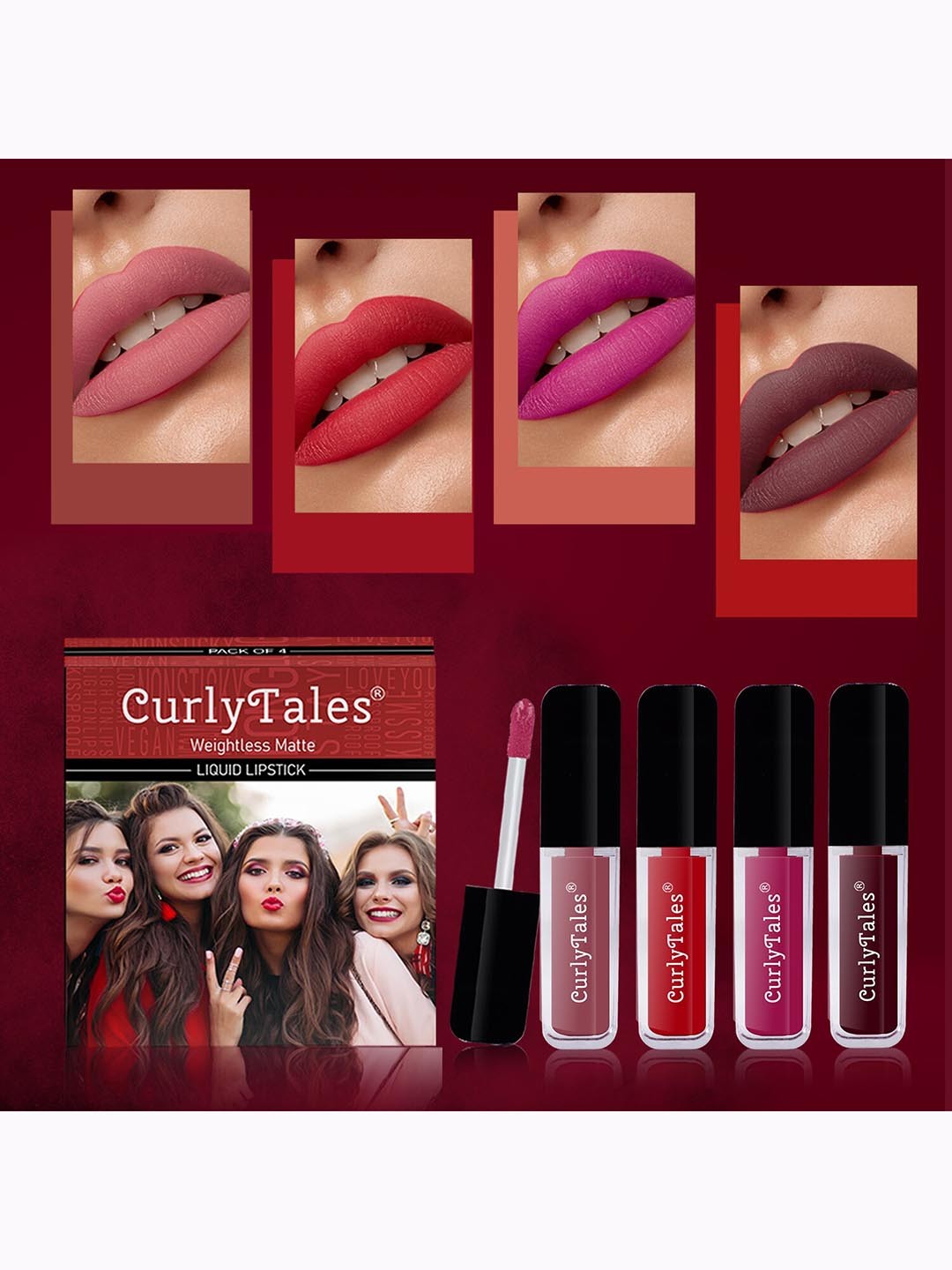 

CurlyTales Set Of 4 Weightless Matte & Long Lasting Liquid Lipsticks - 3 ml Each, Nude