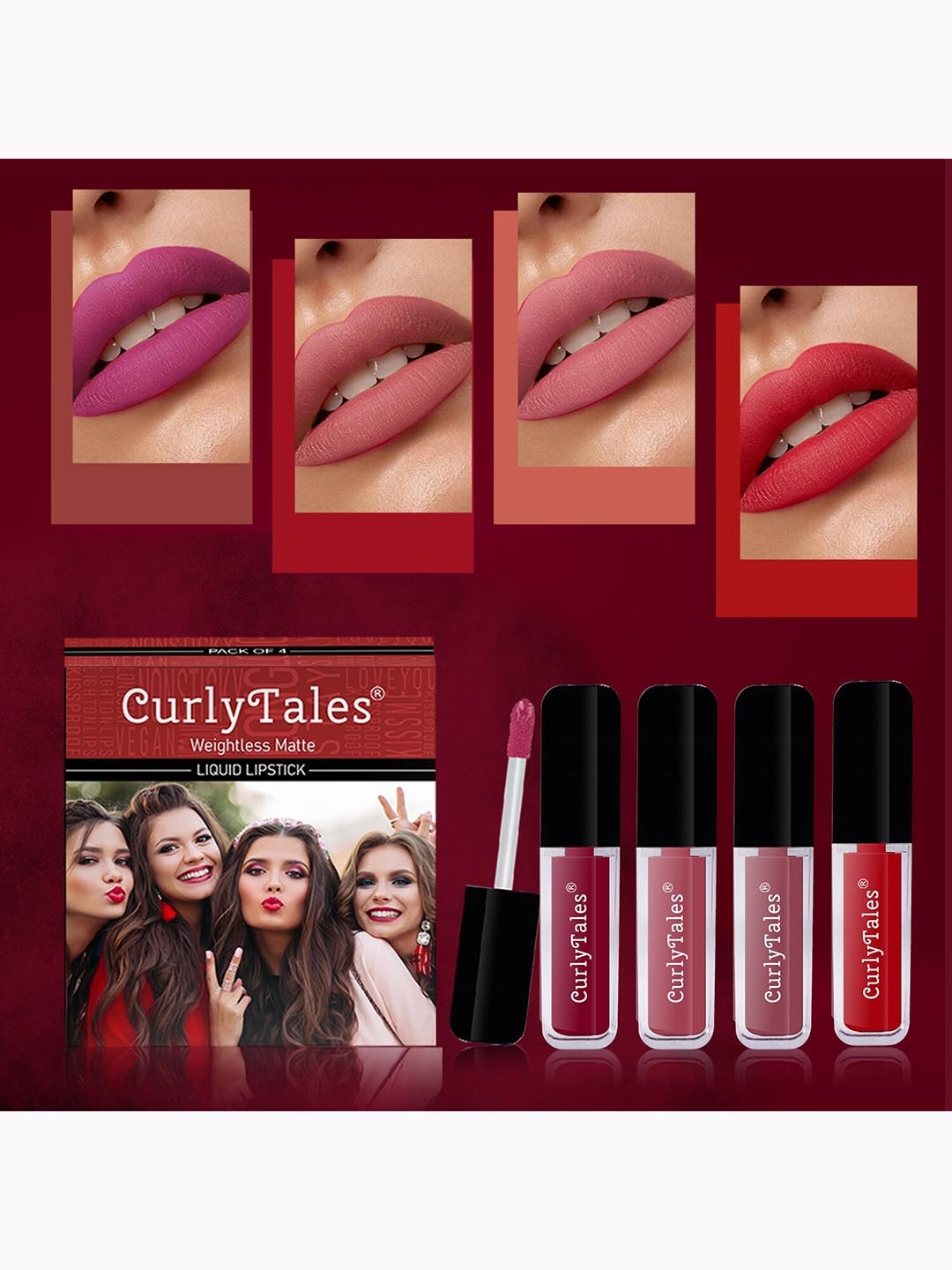 

CurlyTales Set Of 4 Weightless Matte & Long Lasting Liquid Lipsticks - 3 ml Each, Pink