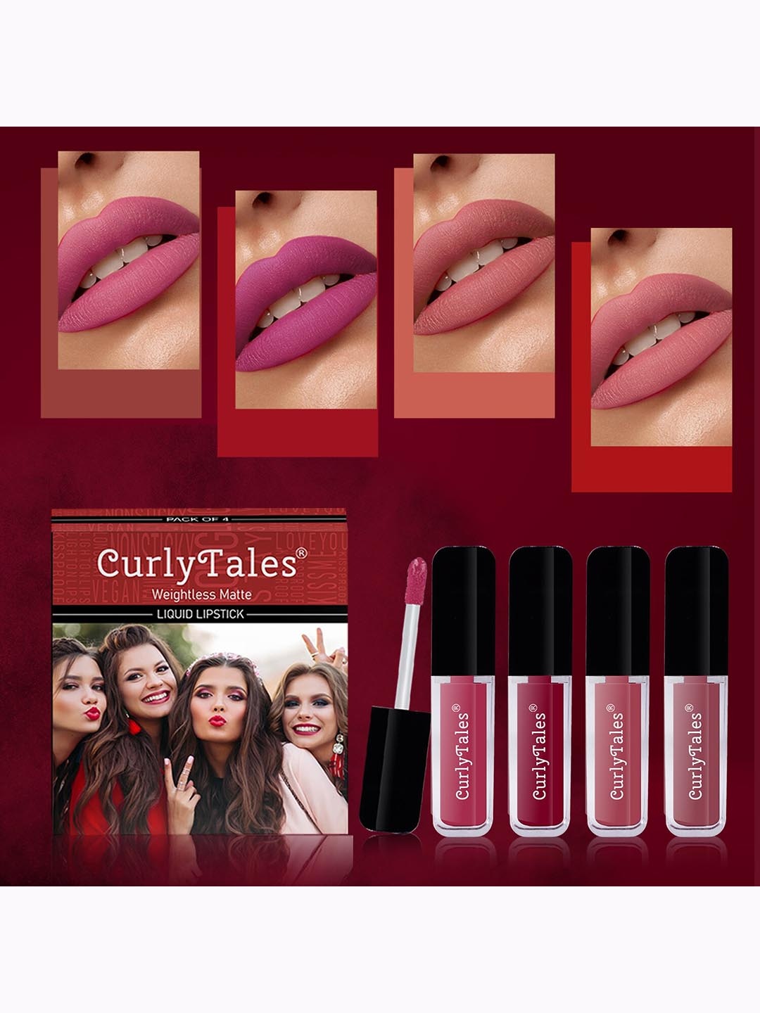 

CurlyTales Set Of 4 Weightless Matte Long Lasting Liquid Lipsticks 3 ml Each, Nude