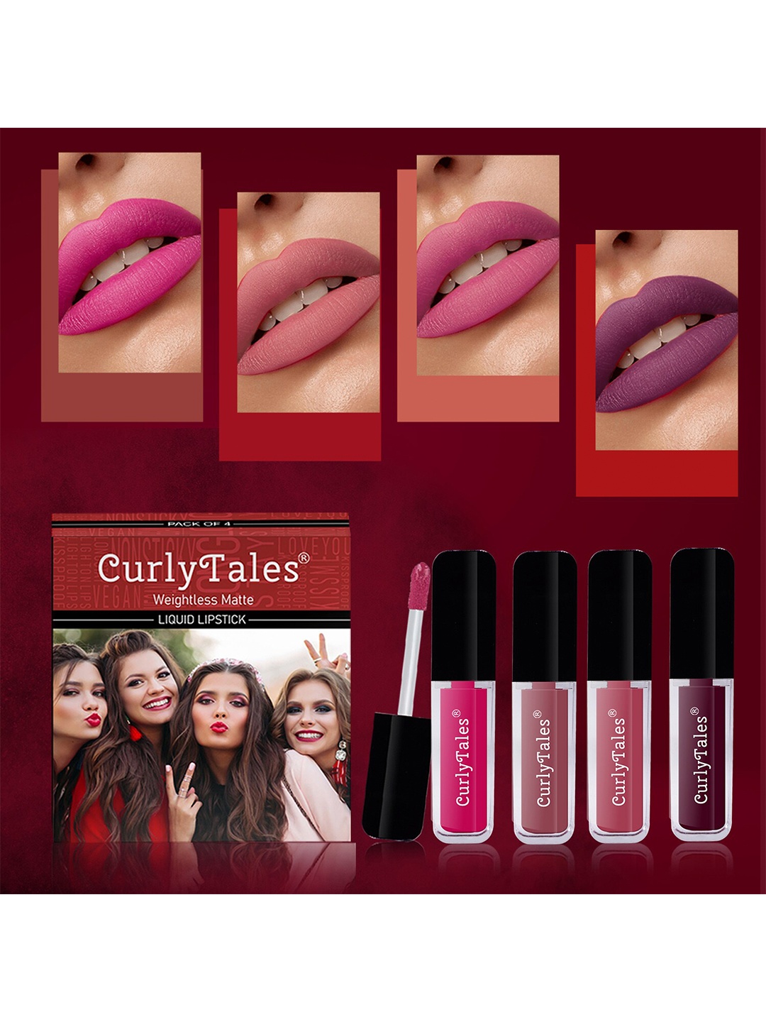 

CurlyTales Set Of 4 Weightless Matte Long Lasting Liquid Lipsticks - 3 ml Each, Nude