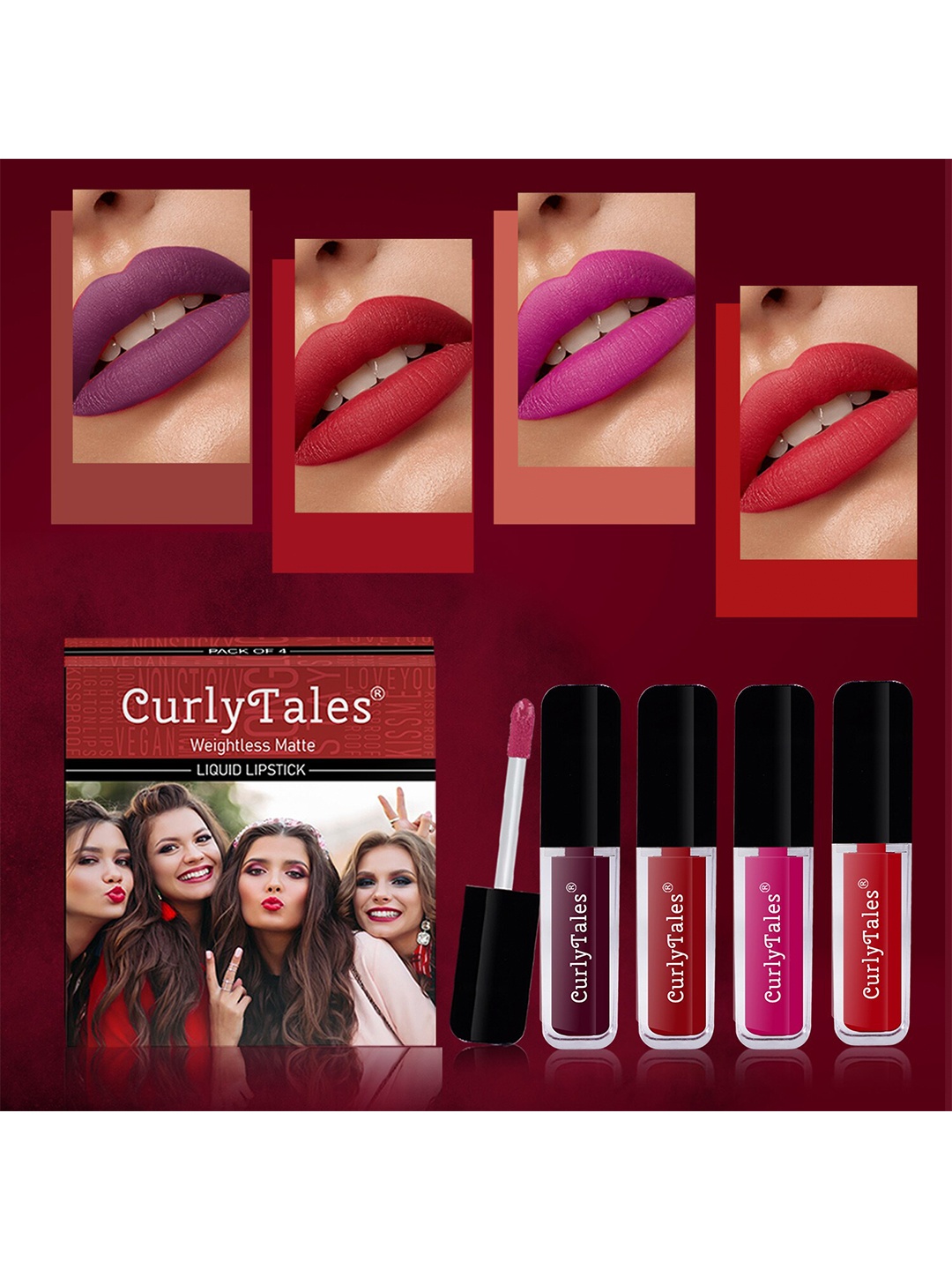 

CurlyTales Set of 4 Weightless Matte Long Lasting Liquid Lipsticks - 3 ml each, Multi