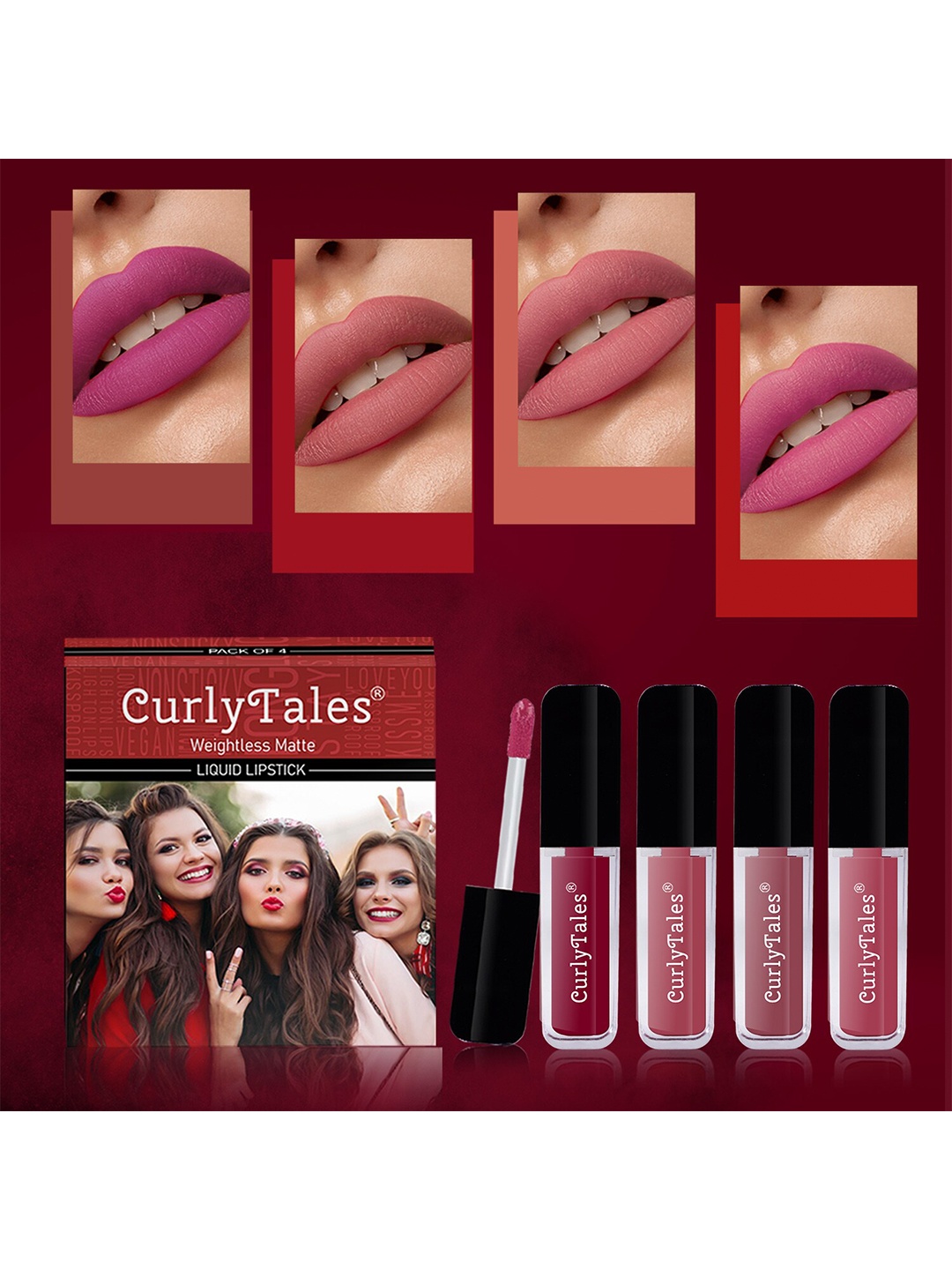 

CurlyTales Set of 4 Weightless Matte Long Lasting Liquid Lipsticks - 3 ml each, Multi