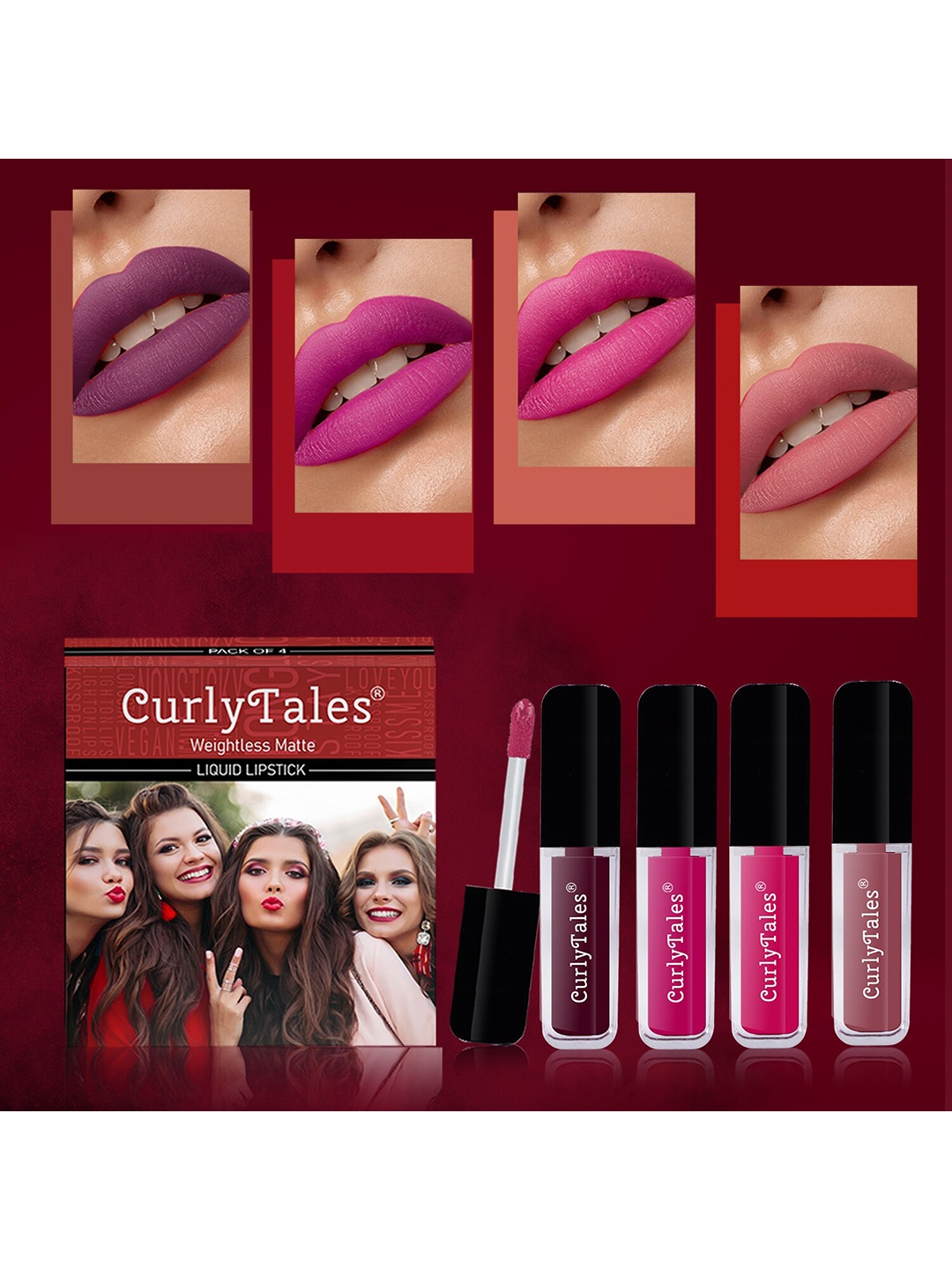 

CurlyTales Set Of 4 Weightless Matte Liquid Lipsticks - 3 ml Each, Multi