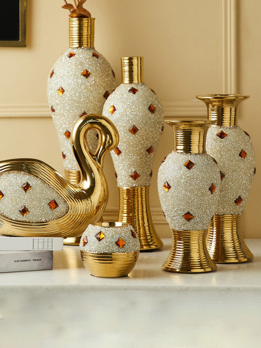 

Home Centre Mystique White Ceramic Beaded Candle Holder