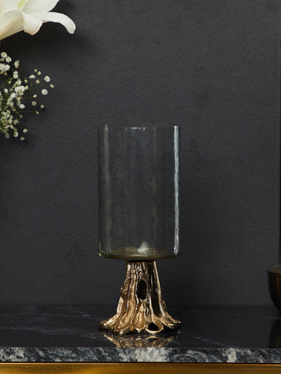 

Home Centre Eternity Gold-Tone Glass & Aluminum Hurricane Candle Holder