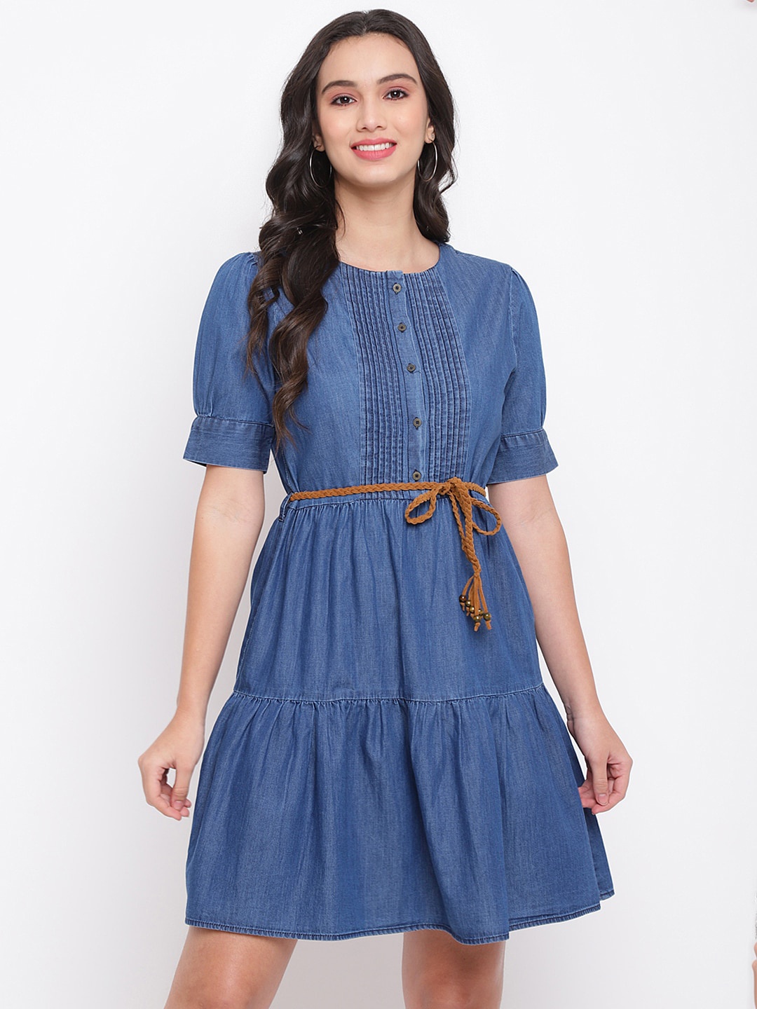 

Latin Quarters Puff Sleeves A-Line Dress, Blue