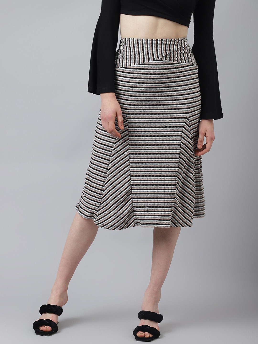 

Latin Quarters Striped A-Line Knee-Length Skirt, Peach