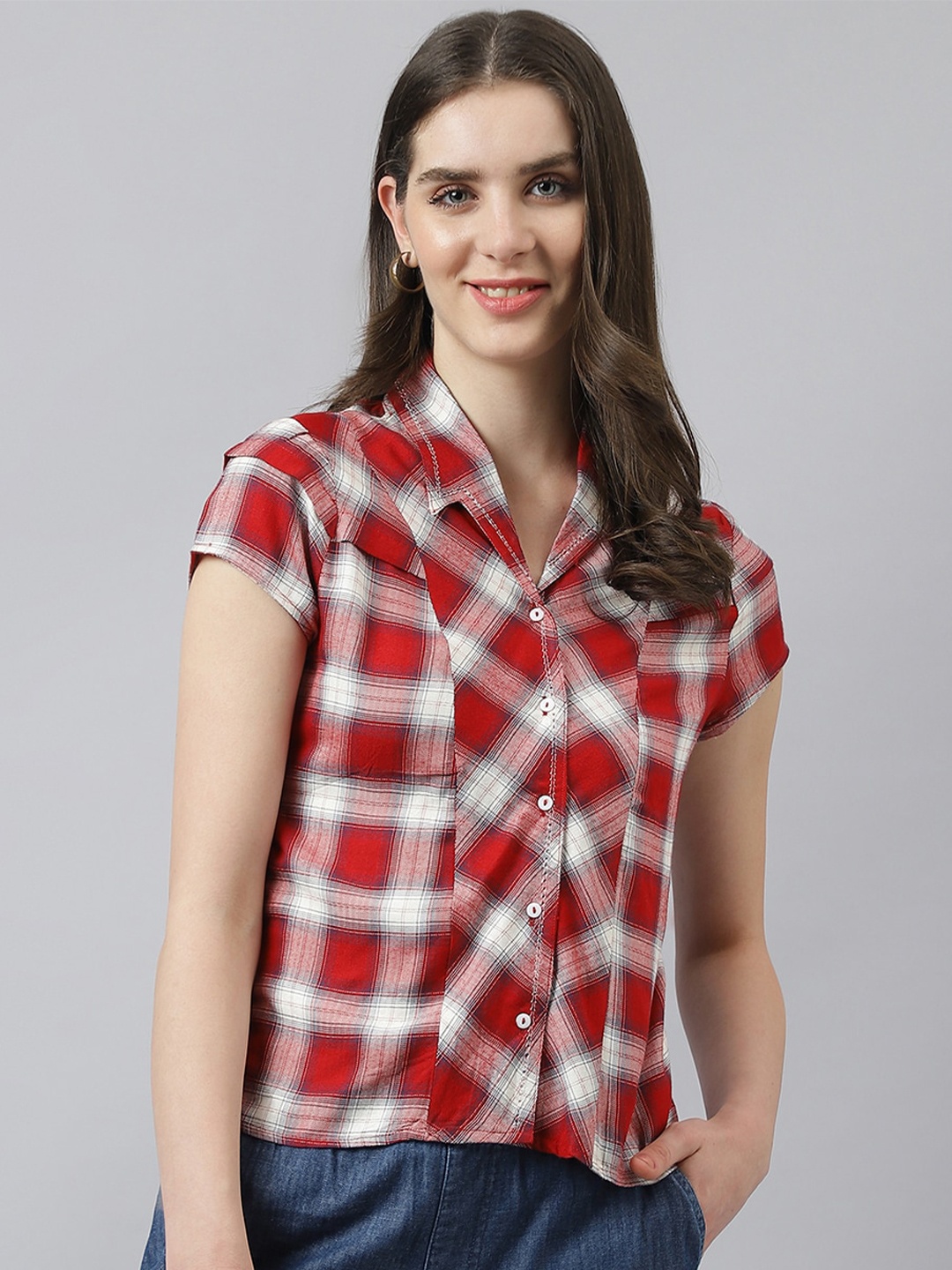 

Latin Quarters Checked Regular Sleeves Shirt Style Top, Red