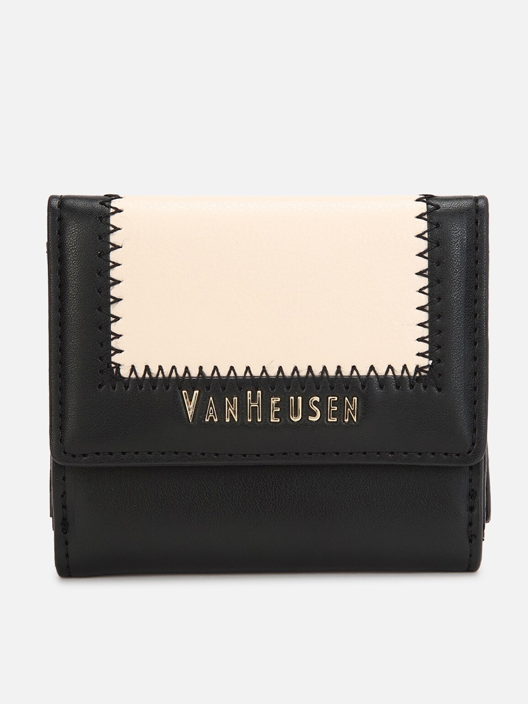 

Van Heusen Woman Colourblocked PU Three Fold Wallet, Black