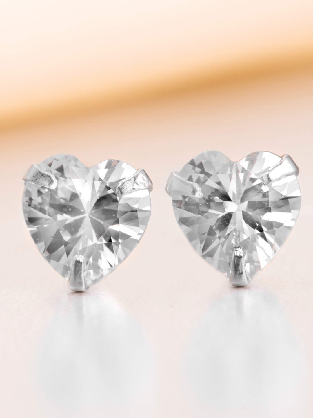 

Zavya Rhodium-Plated Heart Shaped Studs Earrings, White