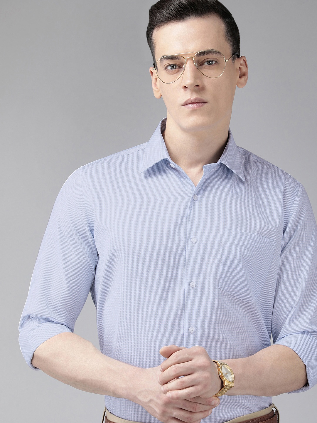 

Van Heusen Textured Slim Fit Pure Cotton Formal Shirt, Blue