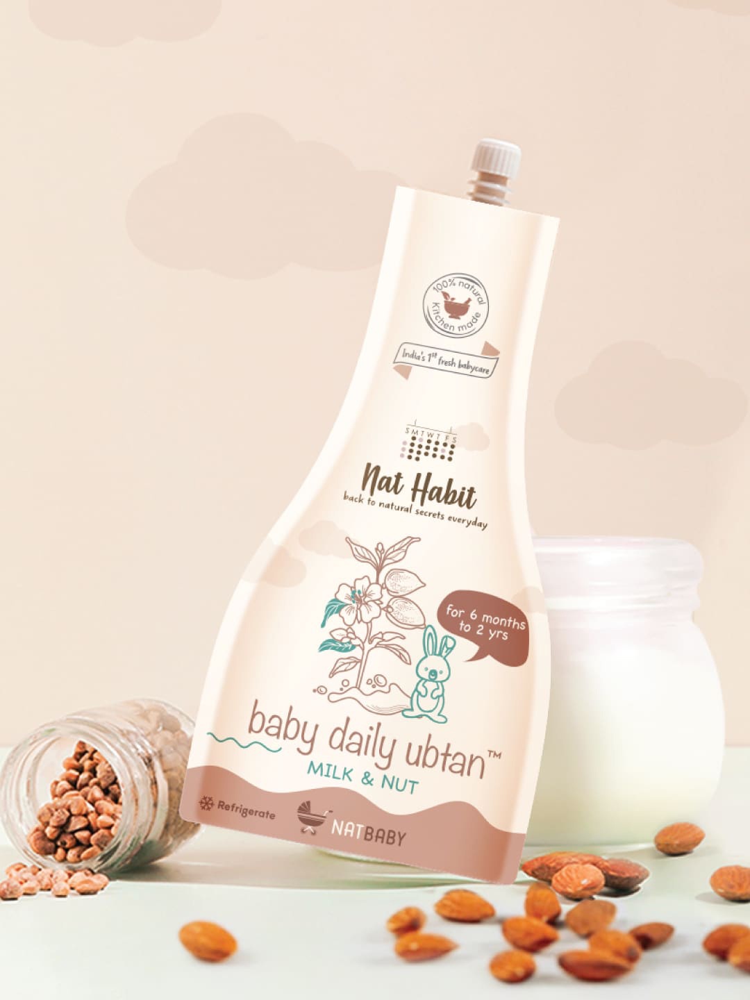 

Nat Habit Milk Nut Baby Daily Ubtan with Yogurt Sesame Oil - 80 g, Pink