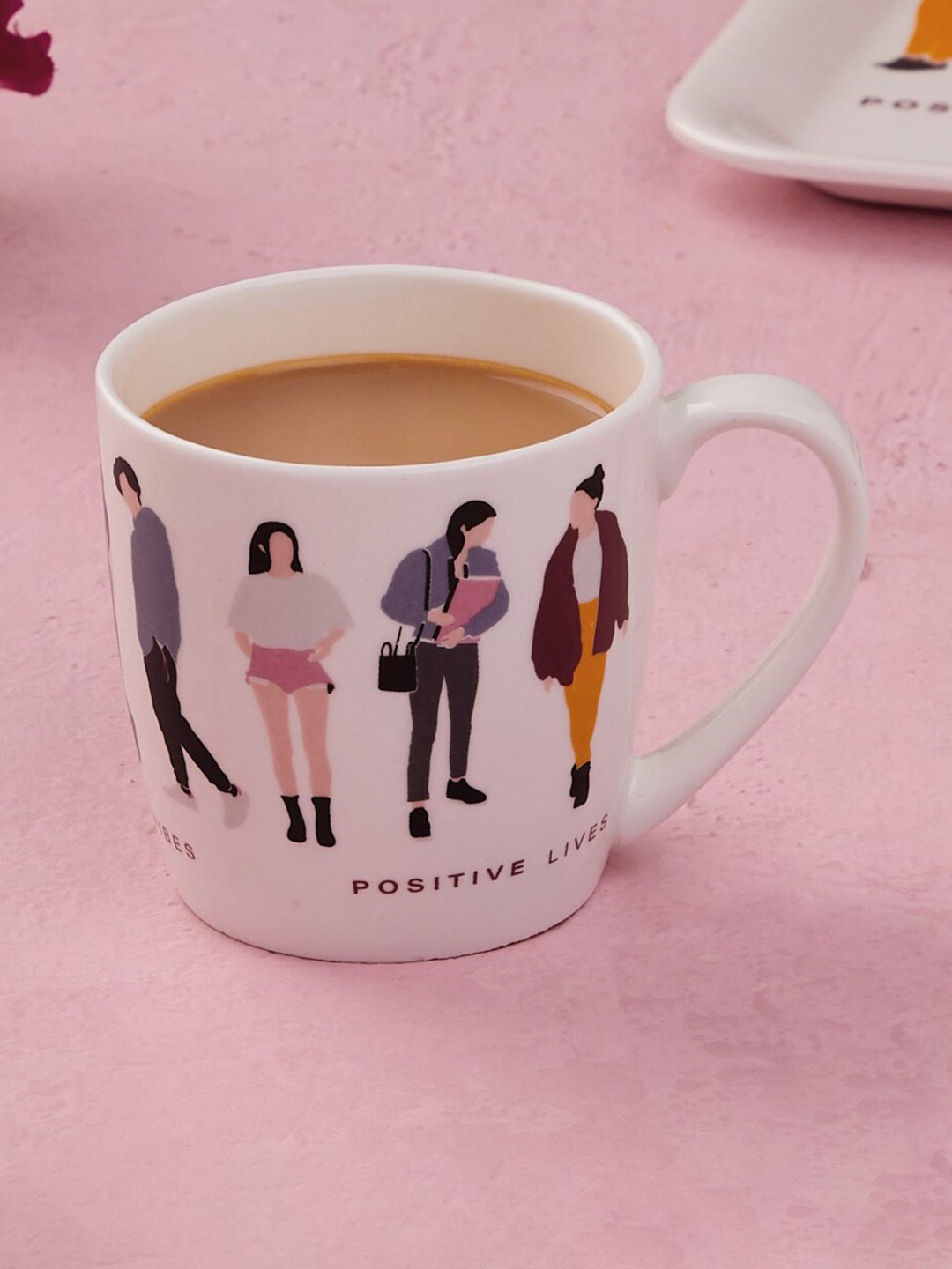 

Home Centre Garnet White & Black Printed Bone China Matte Coffee Mug 240 ml