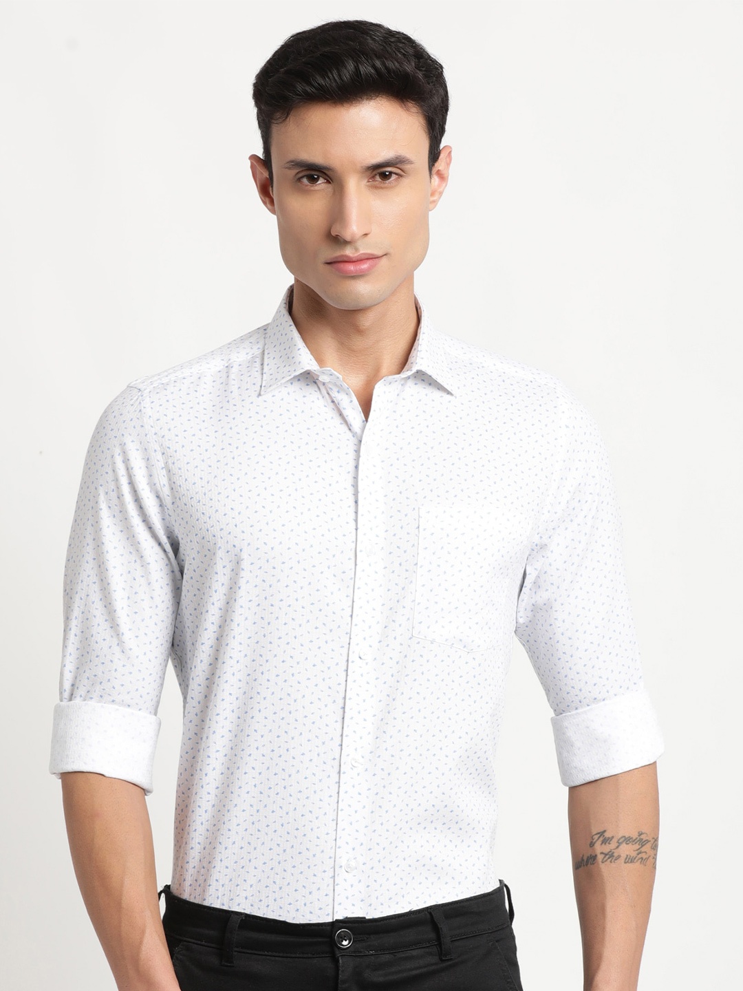 

Turtle Men Micro Ditsy Printed Pure Cotton Modern Slim Fit Formal Shirt, White