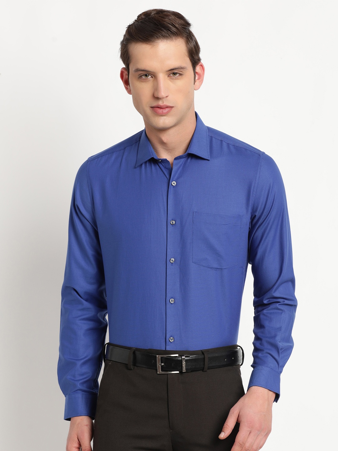 

Turtle Modern Slim Fit Opaque Cotton Formal Shirt, Blue