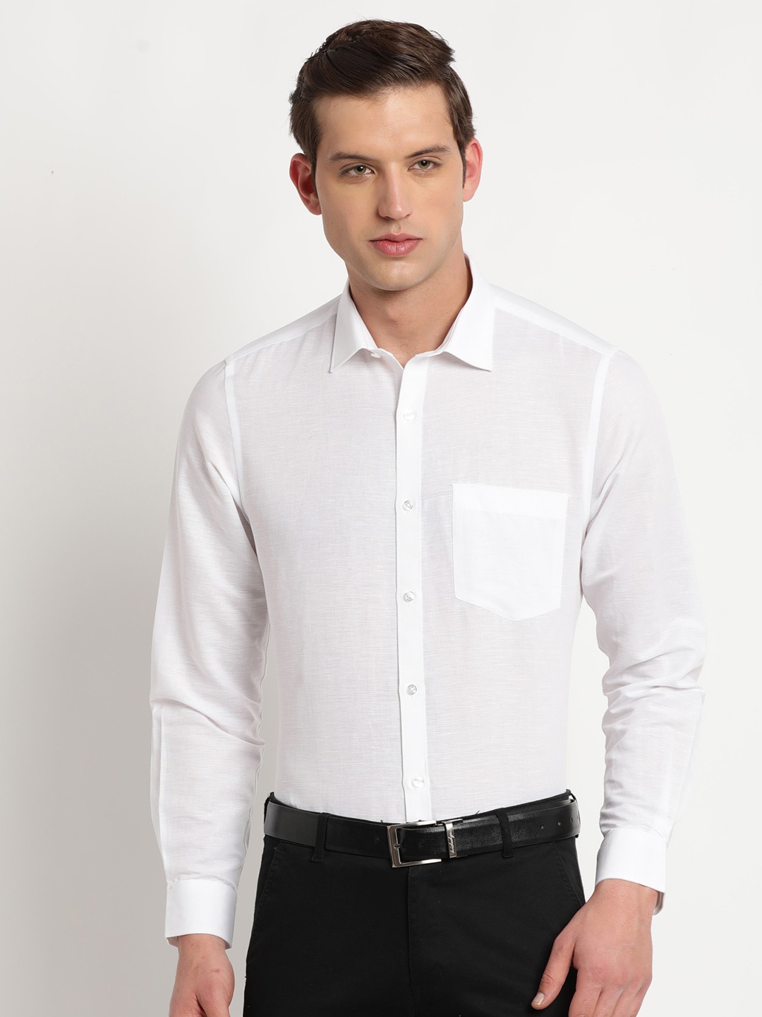 

Turtle Modern Slim Fit Cotton Linen Formal Shirt, White
