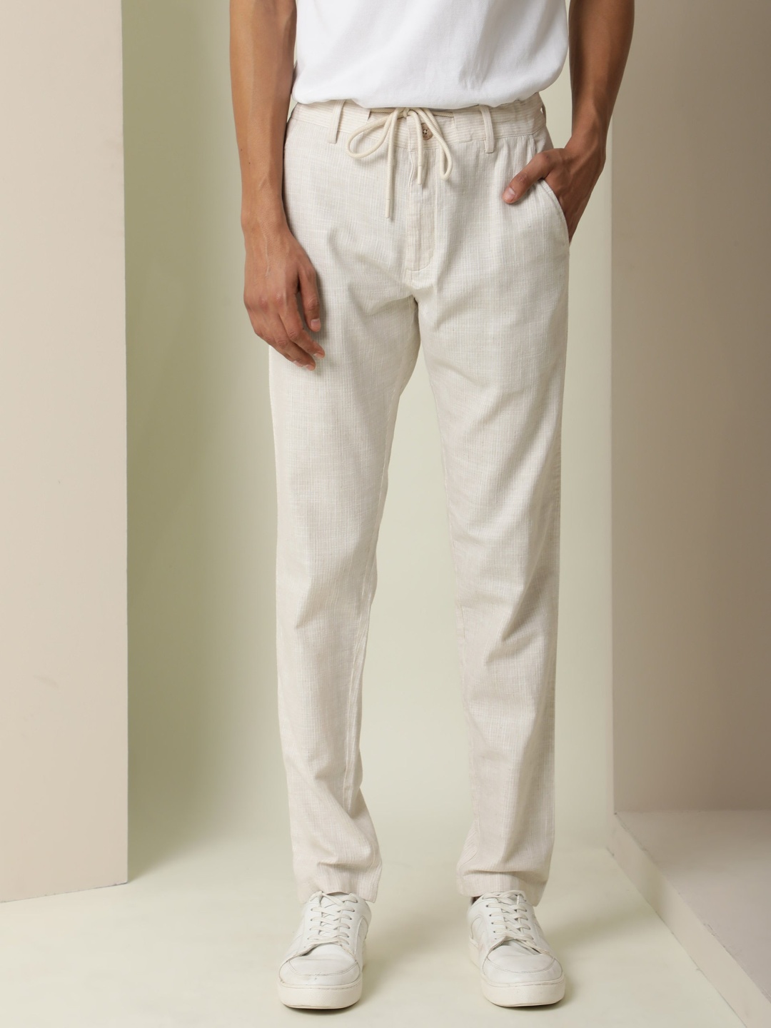 

RARE RABBIT Men Cotton Slim Fit Trousers, Beige